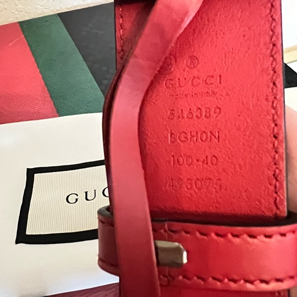 GUCCI RED LEATHER BELT UNISEX - Picture 3 of 4